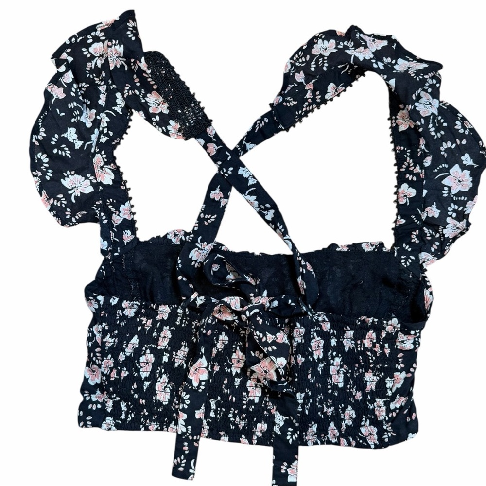 Free People Bijou 2 Pc Floral Set Sz 4 Black Cottagecore Open Back Maxi Skirt - Picture 6 of 14
